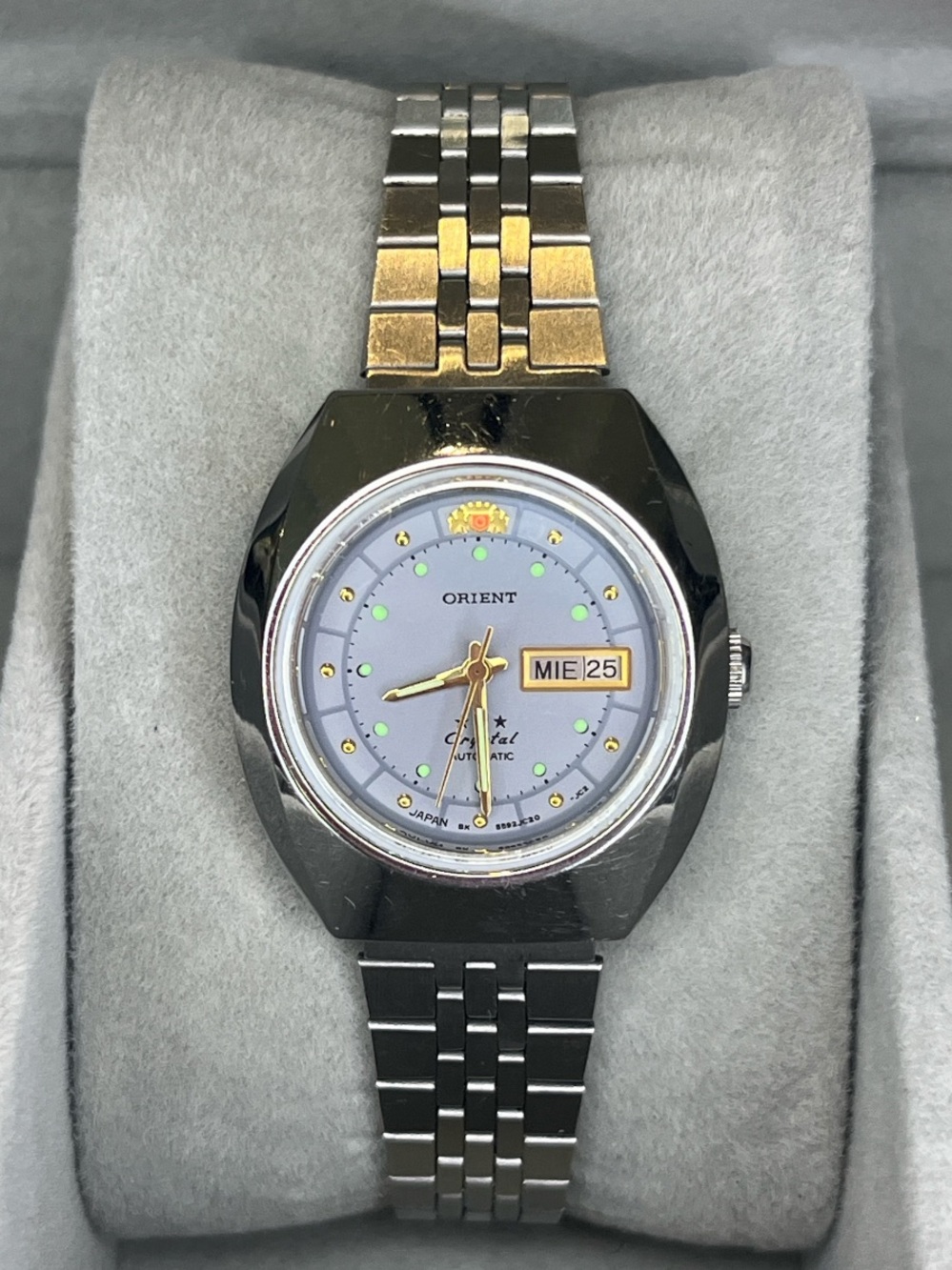 Vintage Orient 3 Star Crystal Automatic Watch Light Blue Dial 4692J20